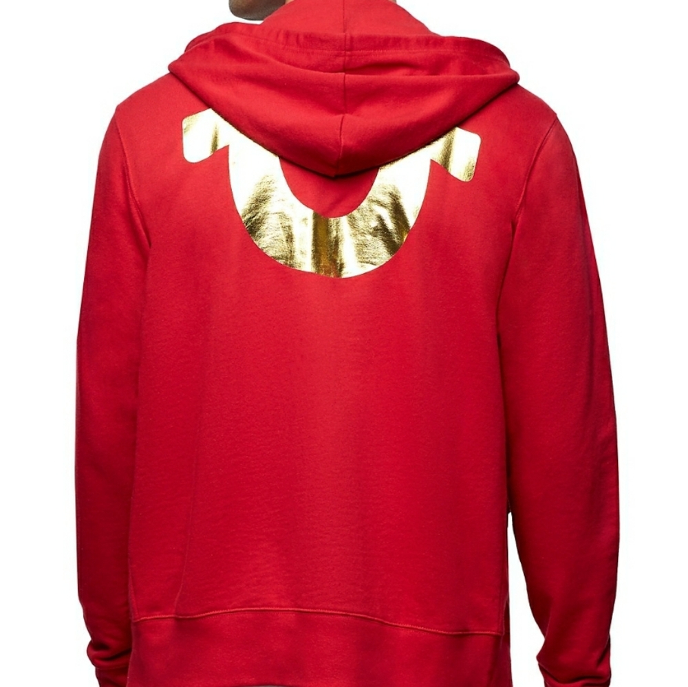 True Religion Mens Red Zip Up Hoodie size Large NW